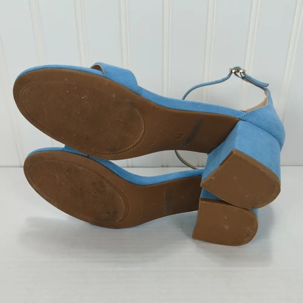 Dream Pairs Blue Strappy Block Heel Sandals Ankle Strap Buckle Open Toe Womens 7